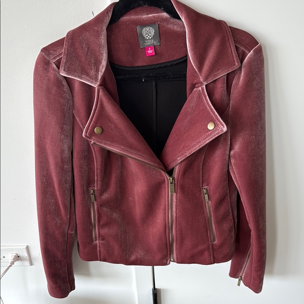 Vince Camuto Burgundy Velvet Moto Jacket